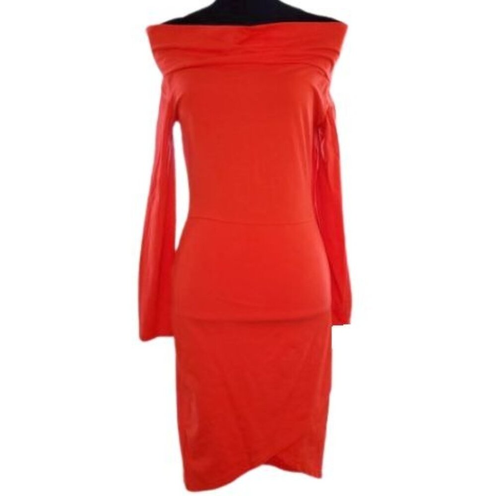 Gorgeous Striking Neon Orange Luxury Designer Sexy Cocktail Bodycon Party Dress